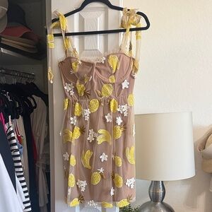For Love And Lemons Brown Dress with Yellow and White Floral Accents